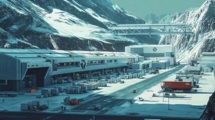 Naklejka premium High-tech logistics center using AI for inventory management, Supply Chain Management