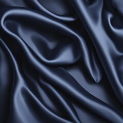 Obraz premium Dark blue silk fabric with a flowing and smooth texture, draped in soft waves, AI generated