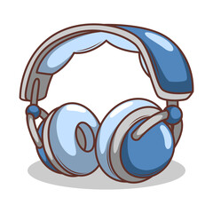 Hand drawn cute cartoon illustration of wireless headphones. Flat vector headset sticker in simple colored doodle style.