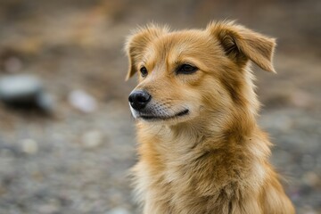 A brown dog sits on top of a rocky outcropping, enjoying the view