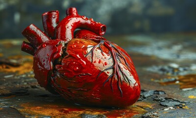 Naklejka premium A realistic representation of a human heart in artistic style with red colour, AI generated, AI generated