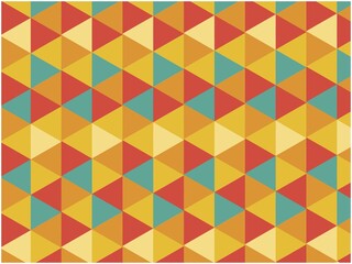 Colorful abstract geometric triangle pattern with symmetrical arrangement in teal, orange, and yellow
