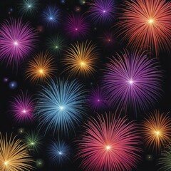 Fototapeta premium Vibrant fireworks display against a dark night sky with bursts of red, blue, green, and yellow, AI generated