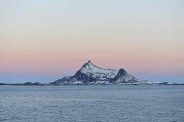 Norwegian coast at the Arctic Circle with Mount Hestmannen in the distance, Storseløya Island, Nordland, Norway, Europe