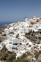 Town, windmills, Oia, Santorini, Cyclades, Greece, Europe