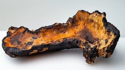 Fototapeta premium A burnt piece of wood on a white surface