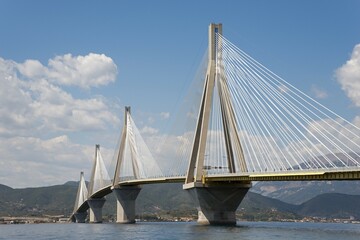 Rio-Andirrio-Bridge or Charilaos-Trikoupis-Bridge, Strait of Rio-Andirrio, Gulf of Corinth, Achaia, Peloponnese, Greece, Europe