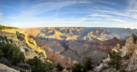Canyon landscape, gorge of the Grand Canyon, Colorado River, view from Mather Point, eroded rock...