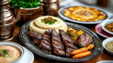 Grilled Steak with Mashed Potatoes and Carrots