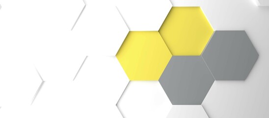 Abstract modern gray and yellow honeycomb background, 3d rendering, color of the Year 2021 concept