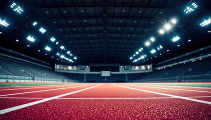 Modern Stadium Lit Up at Night with Bright Spotlights and a Running Track