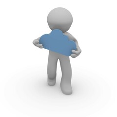 3d man with a cloud shape on a white background