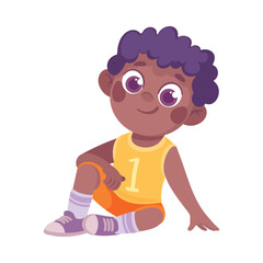 Happy Boy Kid in Sport Uniform Sitting Vector Illustration