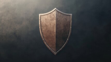 A weathered bronze shield, medieval style, against a dark background.