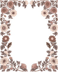 Vector illustration of a floral frame in folk style with a modern touch, featuring the trendy 2025 color. Elegant and artistic, perfect for invitations, packaging, branding, prints