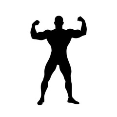 Fototapeta premium Muscular Bodybuilder Silhouette in Action Pose on White Background