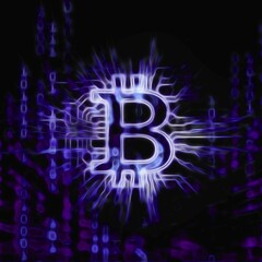 Bitcoin ₿ cryptocurrency, digital decentralized currency symbol. Conceptual dynamic fractal illustration of a bitcoin connected to a blockchain network in purple blue color on black background