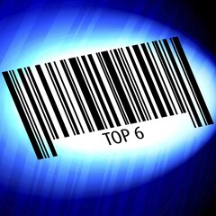 Top 6, barcode with blue Background