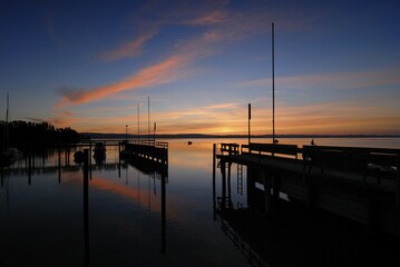 Obraz premium Hornstaad boat port in the morning - Lake Constance - Baden Wuerttemberg, Germany, Europe., Europe
