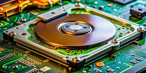 35-Inch SATA Hard Drive PCB Underside: Detailed Close-Up Stock Photo with Copy Space