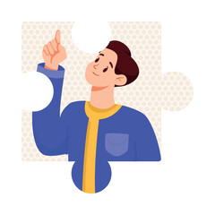 Jigsaw Puzzle with Man Team Member Character Vector Illustration