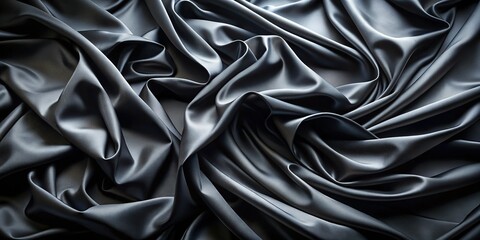 Obraz premium Aerial View of Black Fabric Texture: Abstract Draped Textile Background
