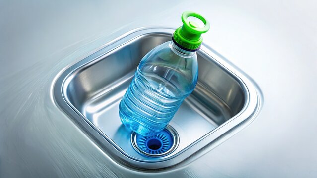 Aerial View of Plastic Bottle Kitchen Sink Stopper Drain Pipe with Clipping Path - Isolated on White