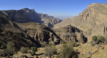 Wadi An Nakhur gorge towards Jabal Shams, Al Hajar al Gharbi mountains, Dakhiliyah, Oman, Asia