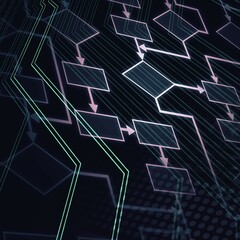 Abstract flowchart diagram. Computer program algorithm. Information technology conceptual background in b