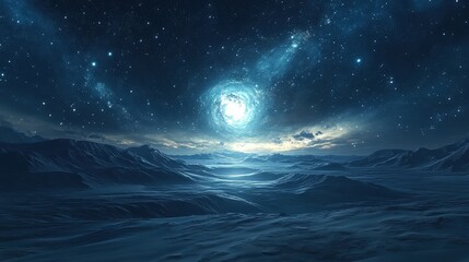 Fototapeta premium dreamy starry night sky over a quiet desert, with the Milky Way shining brightly, offering feelings of awe and infinity.