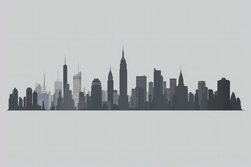 Naklejka premium Minimalistic silhouette of a city skyline with a monochromatic gradient background, illustration, AI generated