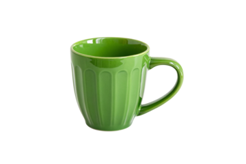 A glossy rounded green mug with a stylish fluted pattern, showcasing a modern and cheerful aesthetic, isolated on a transparent background