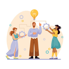 Teamwork Composition with Man and Woman Employee Collaboration Vector Illustration