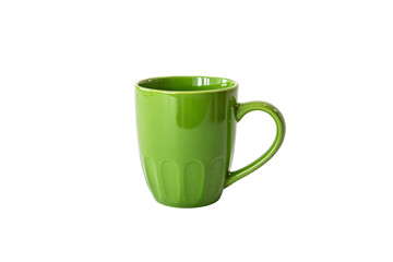 A sleek green ceramic mug with a textured design and a comfortable handle, perfect for sipping coffee or tea, isolated on a transparent background