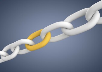 Chain with an important element, symbolic image for cohesion, teamwork, connection, 3D illustration