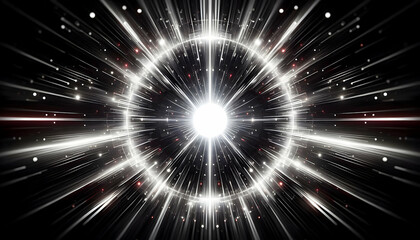 Obraz premium Background Technology A glowing white center with rays radiating outward in all directions, predominantly black and white 2