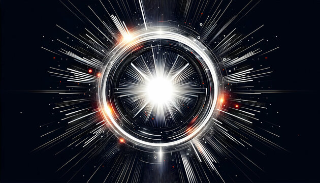 Background Technology A glowing central white light surrounded by black and white rays, with splashes of orange and red ac3