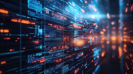 Computer screen showing futuristic HUD elements, data streams and holographic visualizations  