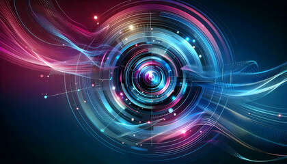 Obraz premium Background Technology A futuristic abstract background with geometric shapes and concentric circles in gradients of blue, 4