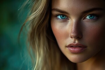 Fototapeta premium Close-up portrait of a woman with bright blue eyes
