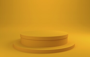Yellow podium on a yellow background, 3d rendering