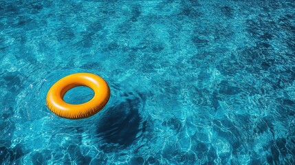 Obraz premium Bright orange inflatable ring floating in blue sparkling pool water