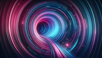 Background Technology A digital art-inspired design with concentric neon rings forming a tunnel, transitioning from pink t3