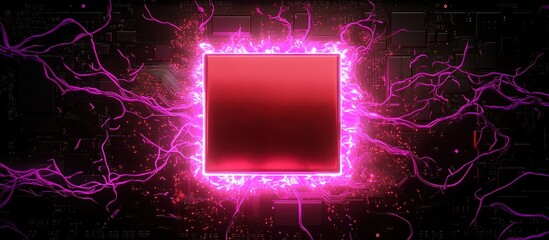 Red square with pink electric energy on circuit board.