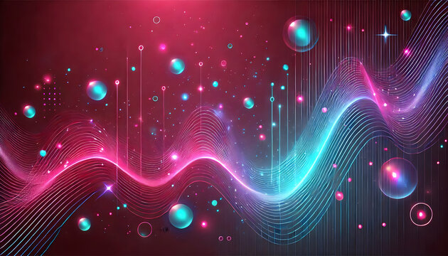 Background Technology A burgundy background with a faint pink gradient in the top left, glowing cyan orbs scattered, and n4