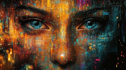 Abstract AI face composed of digital data and circuits, blending humanity and artificial intelligence  