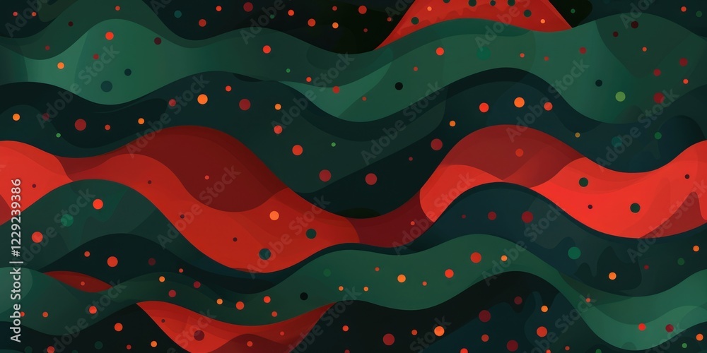 Poster abstract red and green flowing waves on a dark background. digital artwork for design and print. flu