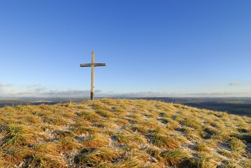 A cross on the hill in the hegau area - Baden Wuerttemberg, Germany, Europe., Europe