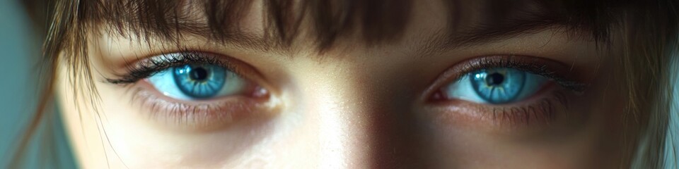 Obraz premium A close-up shot of a person's face with distinctive blue eyes