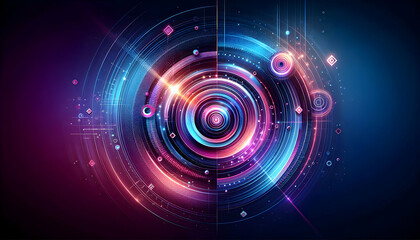 Obraz premium Background Technology A glowing, abstract background featuring concentric circles and geometric shapes in shades of blue, 4